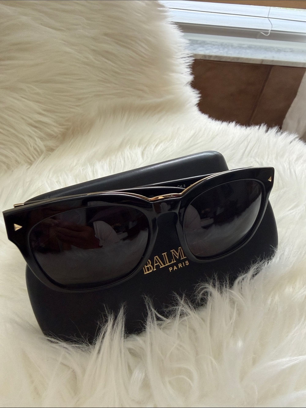 Balmain Black Cat-Eye Sunglasses with Gold Accents